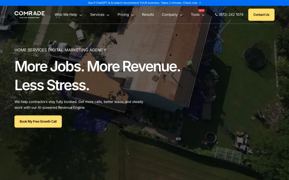 Comrade Digital Marketing Agency homepage, captured September 28, 2026